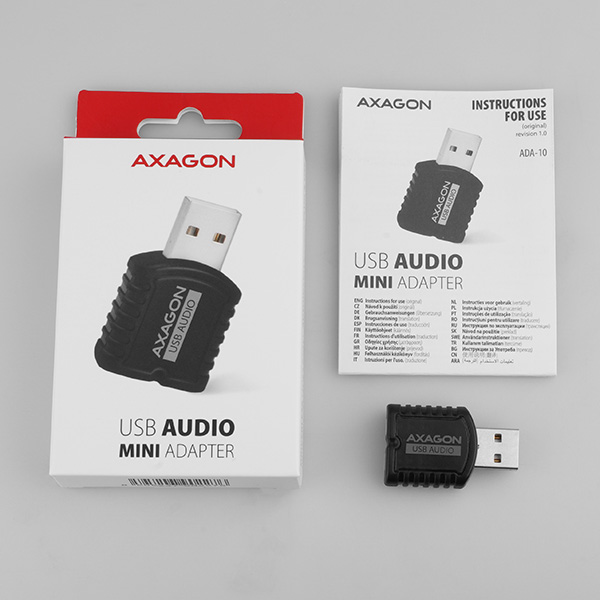 Obrázek AXAGON ADA-10, USB 2.0 - externí zvuková karta MINI, 48kHz/16-bit stereo, vstup USB-A