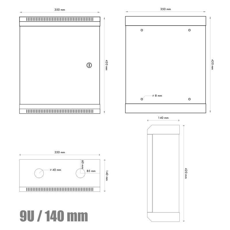 Obrázek 10" rack jednodílný 9U/140 DATACOM černý plech.dveře