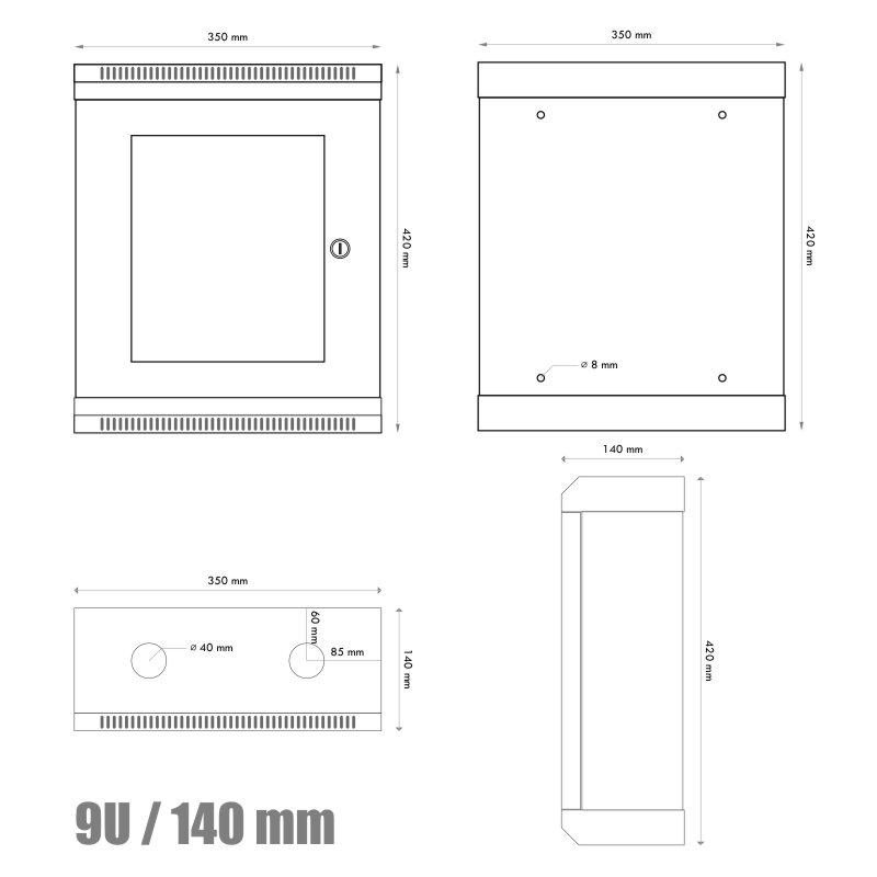 Obrázek 10" rack jednodílný 9U/140 DATACOM černý Skl. dv.