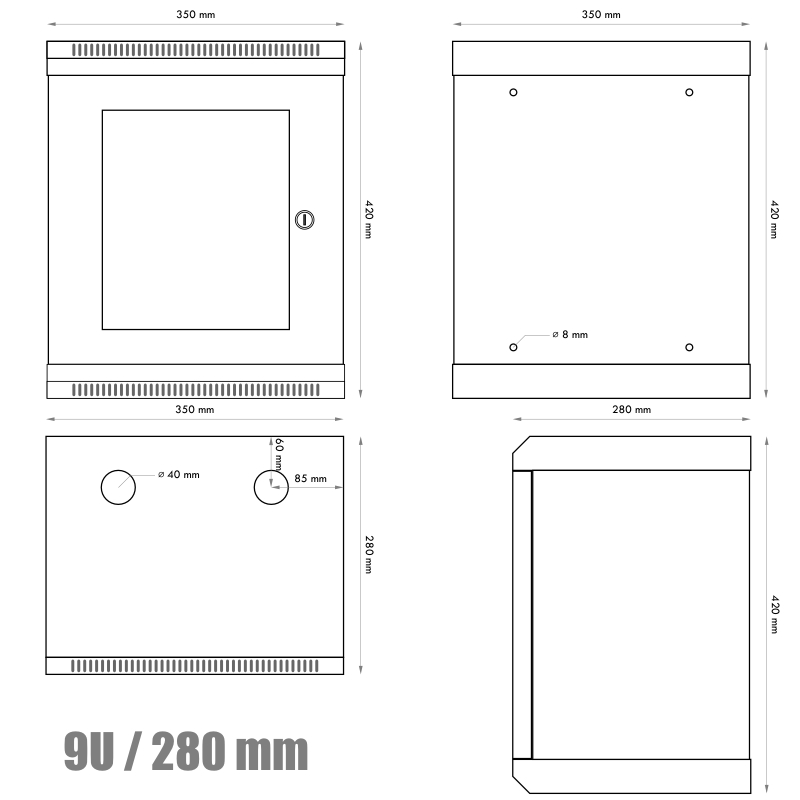 Obrázek 10" rack jednodílný 9U/280 DATACOM černý Skl.dv.