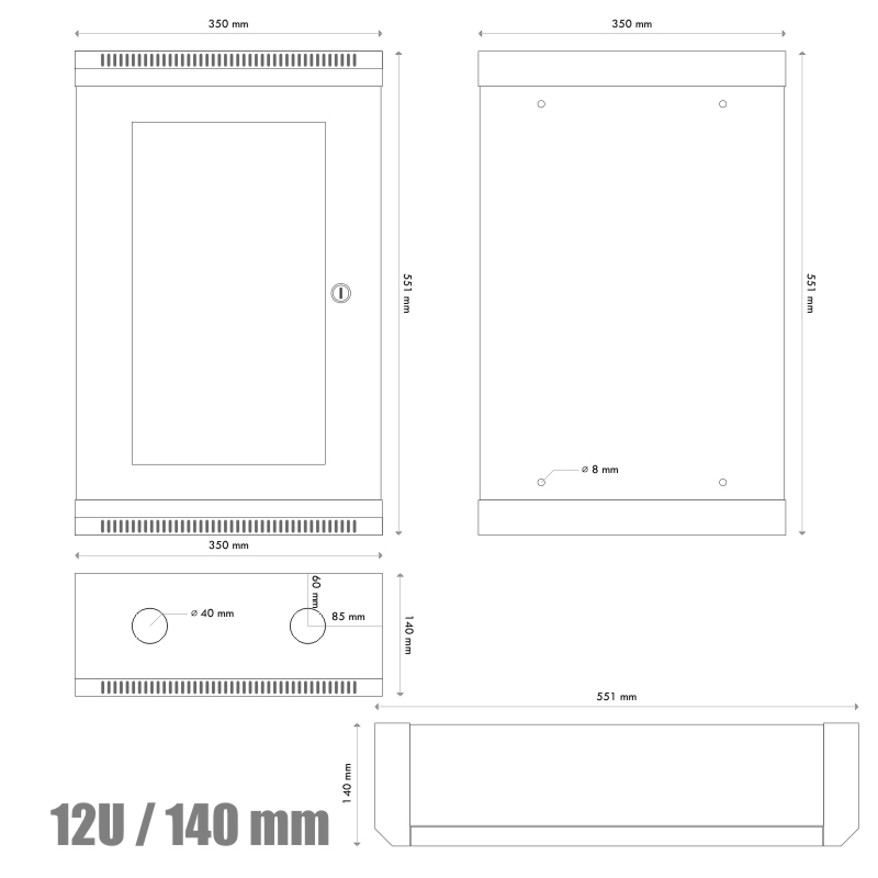 Obrázek 10" rack jednodílný 12U/140 DATACOM šedý Skl.dv