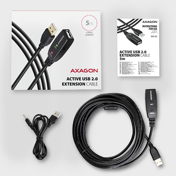 Obrázek AXAGON ADR-205, USB 2.0 A-M -> A-F aktivní prodlužovací / repeater kabel, 5m