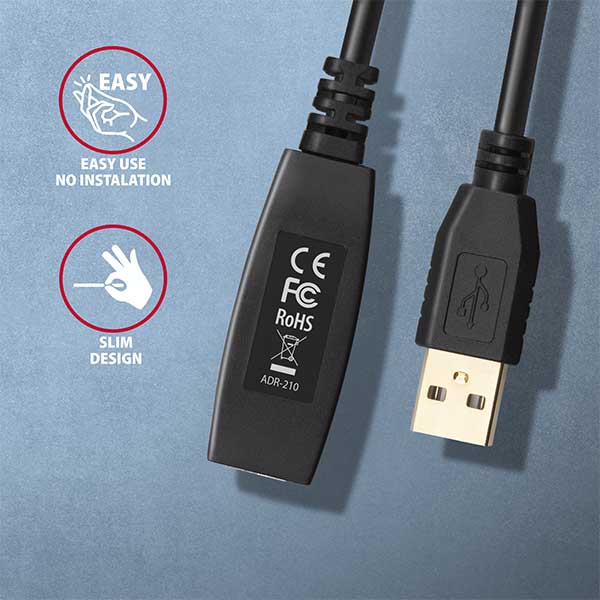 Obrázek AXAGON ADR-210, USB 2.0 A-M -> A-F aktivní prodlužovací / repeater kabel, 10m