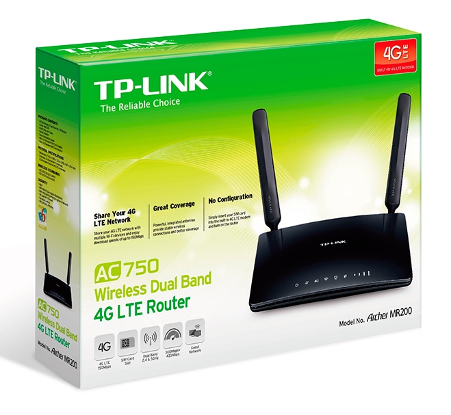 Obrázek TP-Link Archer MR200 4G LTE WiFi AC750 Router, 4xFE ports