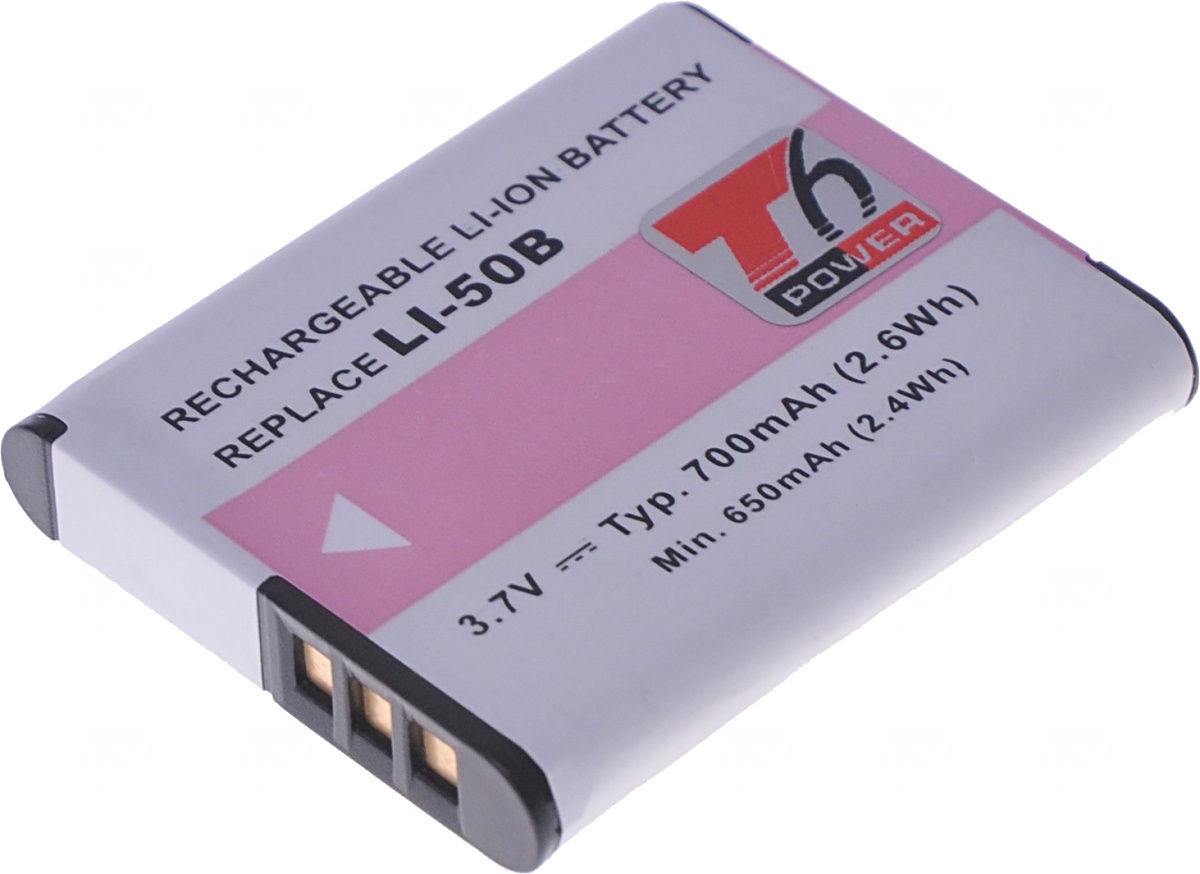 Obrázek Baterie T6 Power Li-50B, D-Li92, DB-100, VW-VBX090, NP-150, LB-050, LB-052, GB-50A, 700mAh, 2,6Wh