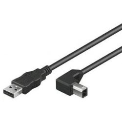 Obrázek PremiumCord Kabel USB 2.0, A-B, 2m se zahnutým USB-B konektorem 90°