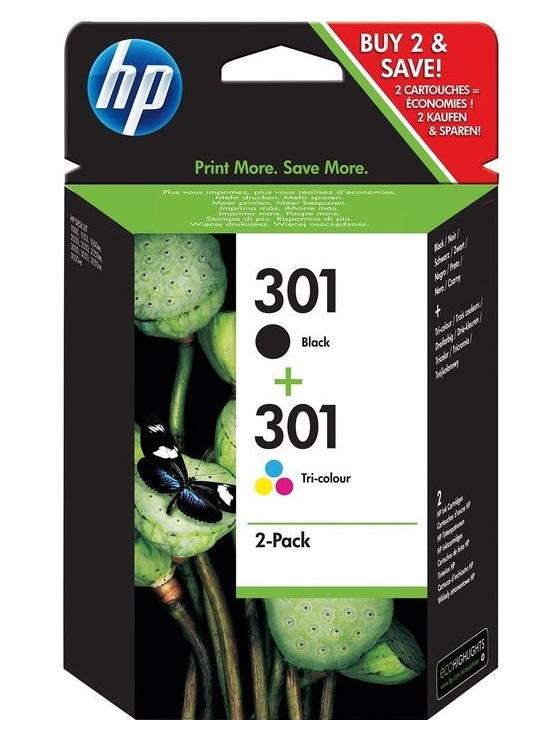 Obrázek HP 301 combo pack ( černá, 3barená), N9J72AE