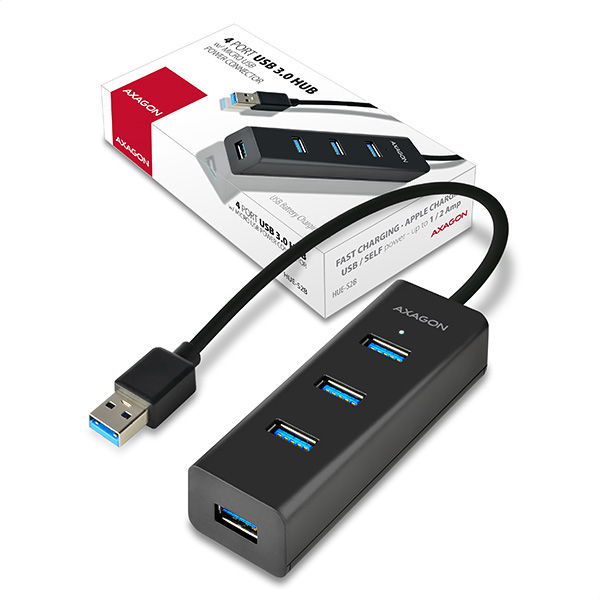 Obrázek AXAGON HUE-S2B, 4x USB 3.0 CHARGING hub, micro USB nap. konektor, kabel USB-A 30cm