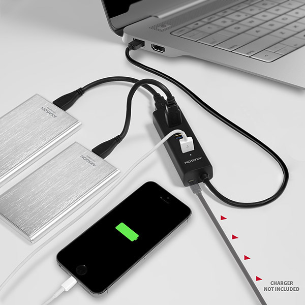 Obrázek AXAGON HUE-S2B, 4x USB 3.0 CHARGING hub, micro USB nap. konektor, kabel USB-A 30cm