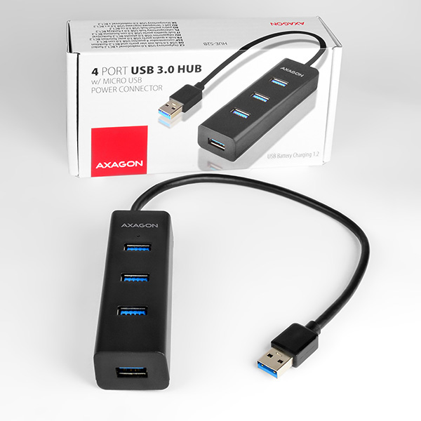 Obrázek AXAGON HUE-S2B, 4x USB 3.0 CHARGING hub, micro USB nap. konektor, kabel USB-A 30cm