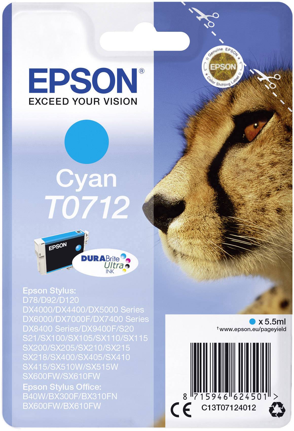 Obrázek Epson Singlepack Cyan T0712 DURABrite Ultra Ink