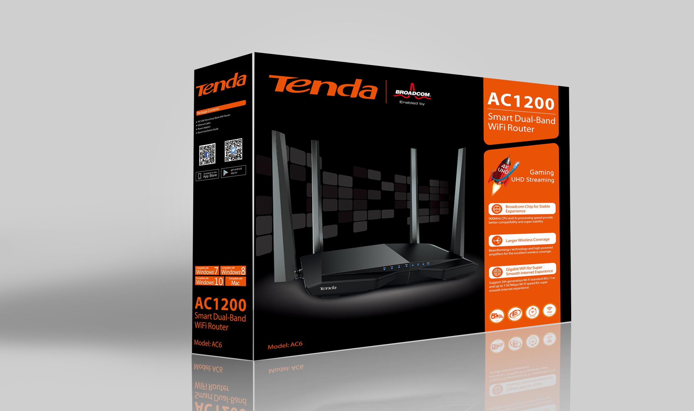 Obrázek Tenda AC6 WiFi AC Router 1200Mb/s, VPN server/klient, WISP, Universal Repeater, 4x5dBi antény