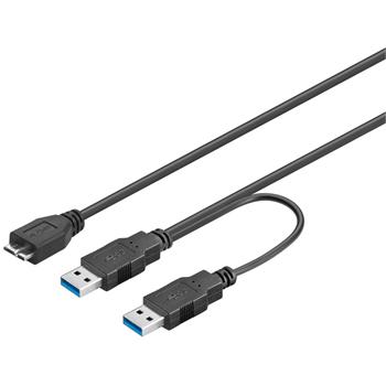 Obrázek PremiumCord USB 3.0 napájecí Y kabel A/Male + A/Male -- Micro B/Mmale, 30cm