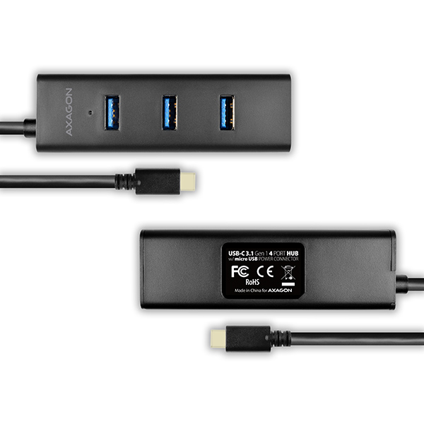 Obrázek AXAGON HUE-S2C, 4x USB 3.0 CHARGING hub, micro USB nap. konektor, kabel USB-C 40cm