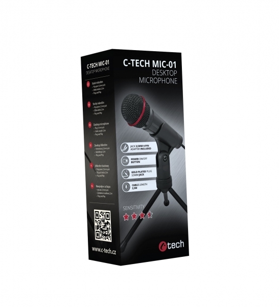 Obrázek Stolní mikrofon C-TECH MIC-01, 3,5" stereo jack, 2.5m