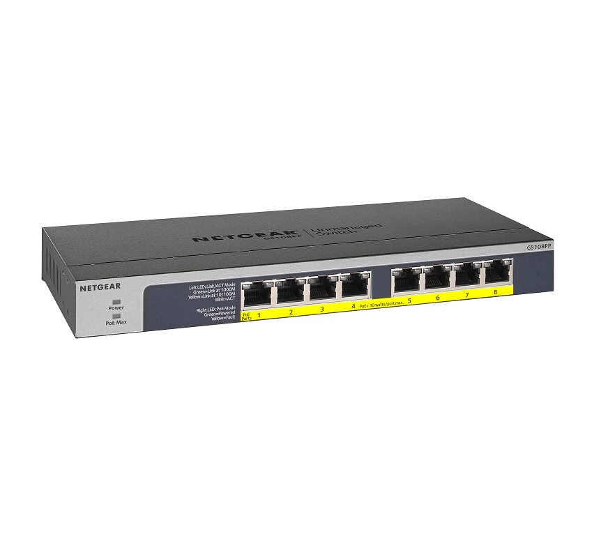 Obrázek NETGEAR 8-port 10/100/1000Mbps Gigabit Ethernet, Flexible PoE, GS108PP