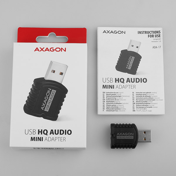 Obrázek AXAGON ADA-17, USB 2.0 - externí zvuková karta HQ MINI, 96kHz/24-bit stereo, vstup USB-A