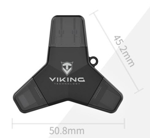 Obrázek VIKING USB FLASH DISK 3.0 4v1 128GB, S KONCOVKOU APPLE LIGHTNING, USB-C, MICRO USB, USB3.0, černá