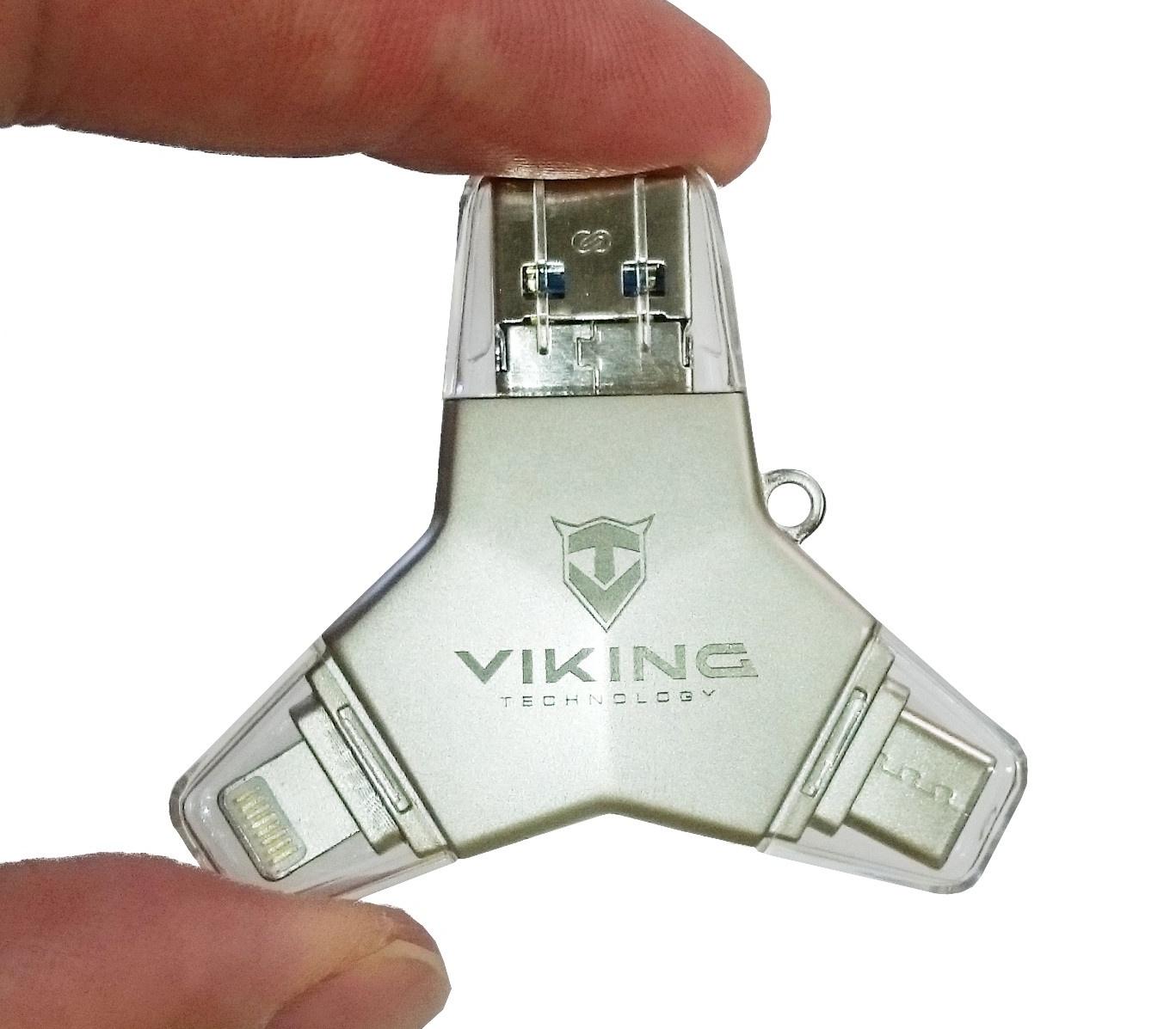 Obrázek VIKING USB FLASH DISK 3.0 4v1 128GB, S KONCOVKOU APPLE LIGHTNING, USB-C, MICRO USB, USB3.0, černá