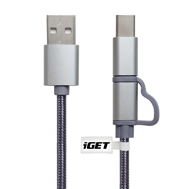 Obrázek iGET G2V1 - USB kabel Micro USB/ USB - C dlouhý pro veškeré mobilní telefony, včetně odolných