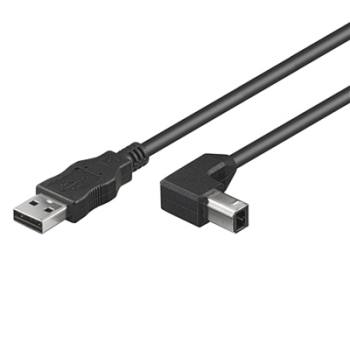 Obrázek PremiumCord Kabel USB 2.0, A-B, 1m se zahnutým USB-B konektorem 90°