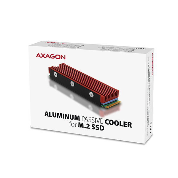 Obrázek AXAGON CLR-M2, hliníkový pasivní chladič pro jedno i oboustranný M.2 SSD disk, výška 12 mm
