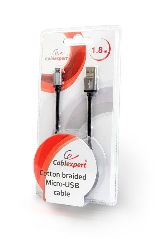 Obrázek GEMBIRD Opletaný MicroUSB - USB 2.0,  M/M, 1,8 m, černý