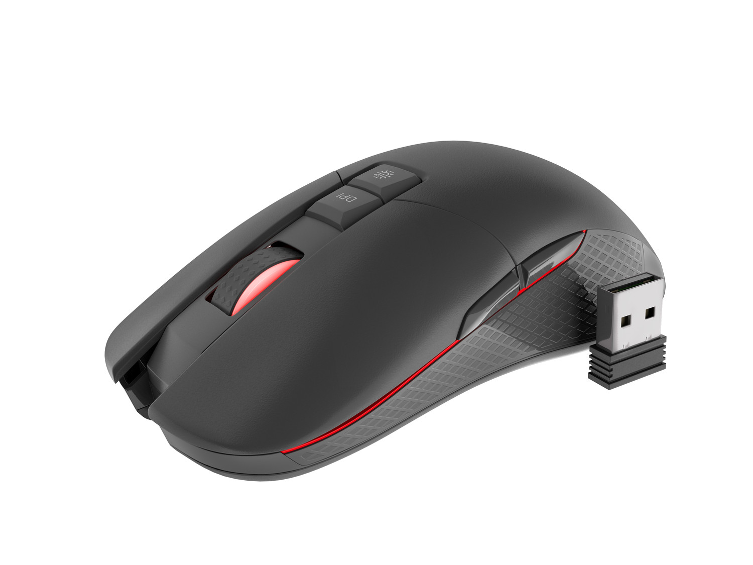 Obrázek Genesis herní optická myš ZIRCON 330/RGB/3600 DPI/Herní/Optická/Bezdrátová USB/Černá-červená