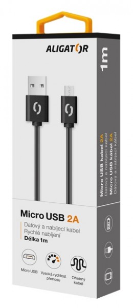 Obrázek ALIGATOR Datový kabel 2A, Micro USB černý