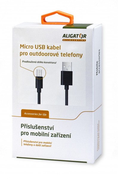 Obrázek Aligator Datový kabel s prodlouženým microUSB konektorem, 2A, černý