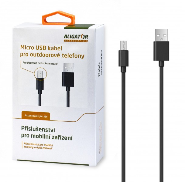 Obrázek Aligator Datový kabel s prodlouženým microUSB konektorem, 2A, černý