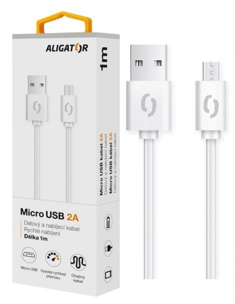 Obrázek ALIGATOR Datový kabel 2A, Micro USB bílý