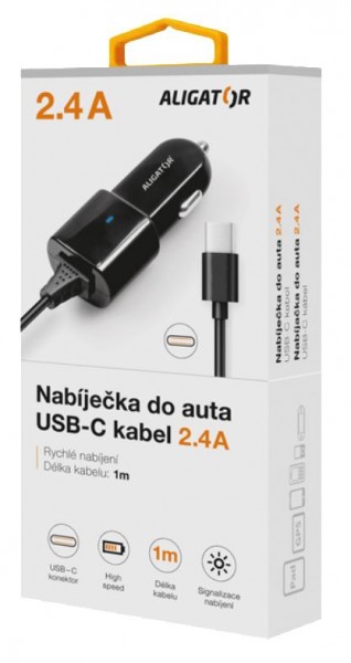 Obrázek Aligator nab. do auta USB-C s USB TCH 2,4A černá