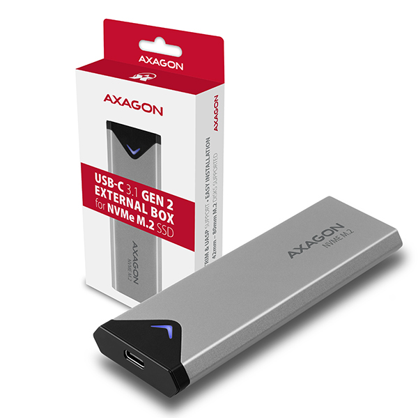 Obrázek AXAGON EEM2-UG2, USB-C 3.2 Gen 2 - M.2 NVMe SSD kovový box, délka 42 až 80 mm
