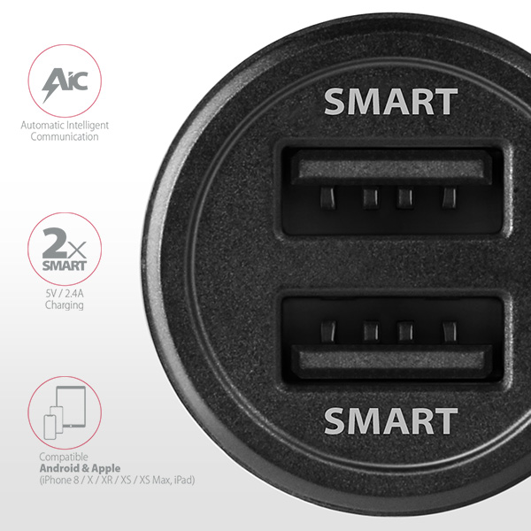 Obrázek AXAGON PWC-5V5, SMART nabíječka do auta, 2x port 5V-2.4A + 2.4A, 24W