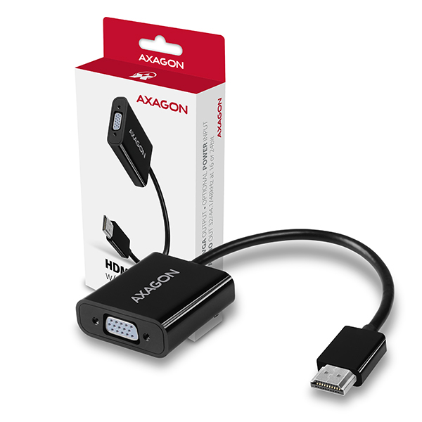 Obrázek AXAGON RVH-VGAN, HDMI -> VGA redukce / adaptér, FullHD, audio výstup, micro USB nap. konektor