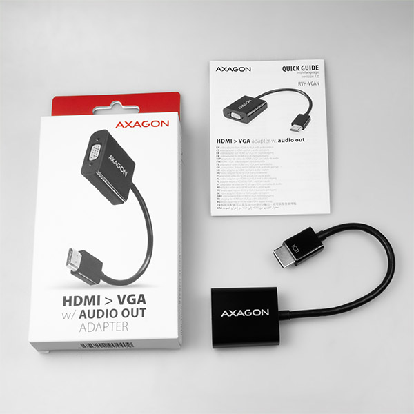 Obrázek AXAGON RVH-VGAN, HDMI -> VGA redukce / adaptér, FullHD, audio výstup, micro USB nap. konektor