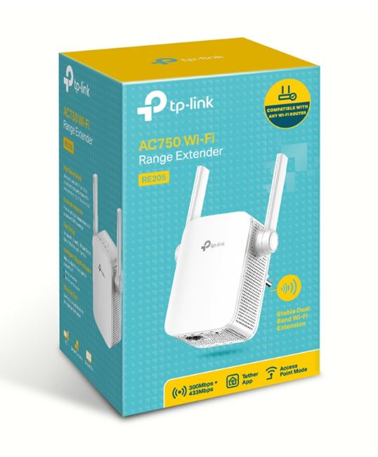 Obrázek TP-Link RE205 AC750 Wifi Range Extender/AP, 1x10/100 RJ45, power schedule