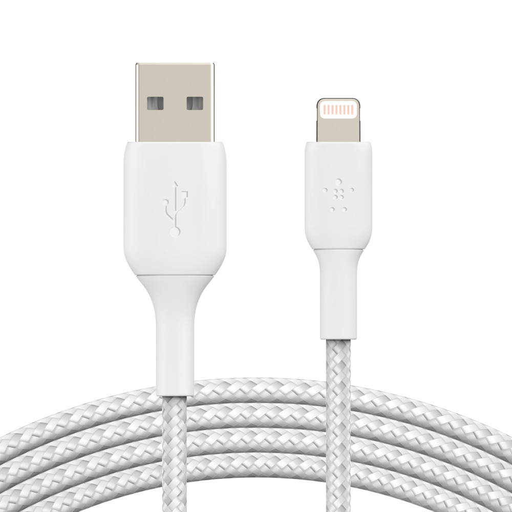 Obrázek BELKIN kabel oplétaný USB-A - Lightning, 2m, bílý