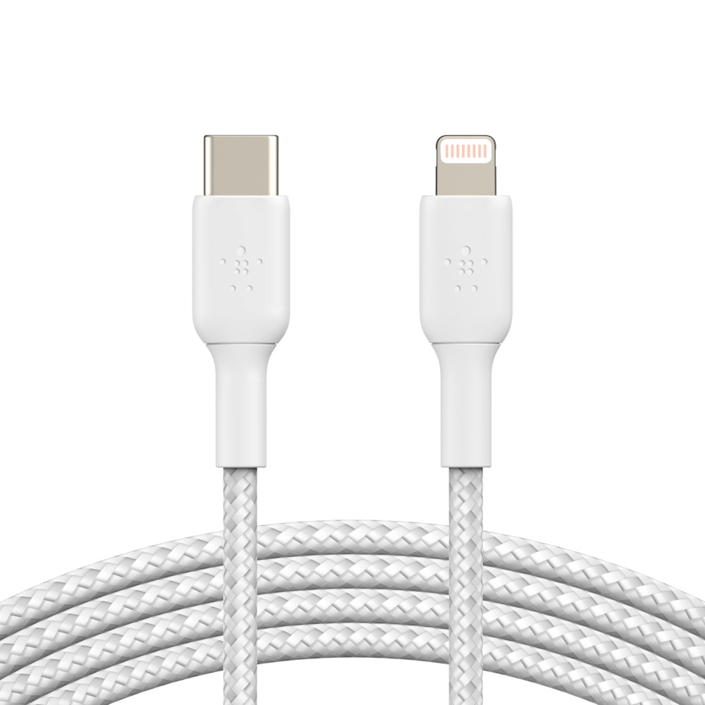 Obrázek BELKIN kabel oplétaný USB-C - Lightning, 2m, bílý