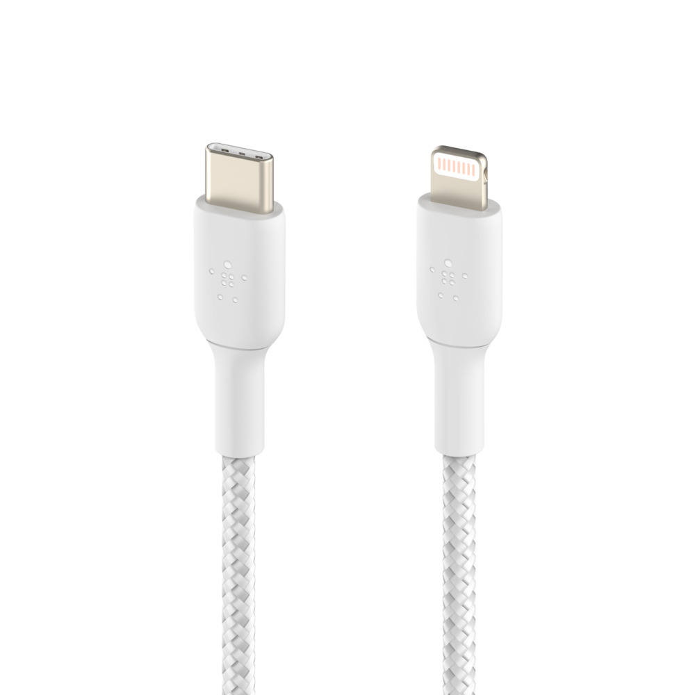 Obrázek BELKIN kabel oplétaný USB-C - Lightning, 2m, bílý