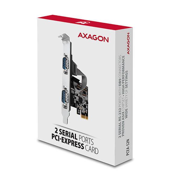 Obrázek AXAGON PCEA-S2N, PCIe řadič - 2x sériový port (RS232) 250 kbps, vč. LP