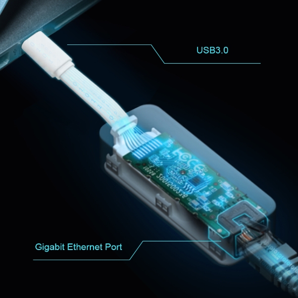 Obrázek TP-Link UE300C USB 3.0 type-C na gigabitový ethernetový síťový adaptér