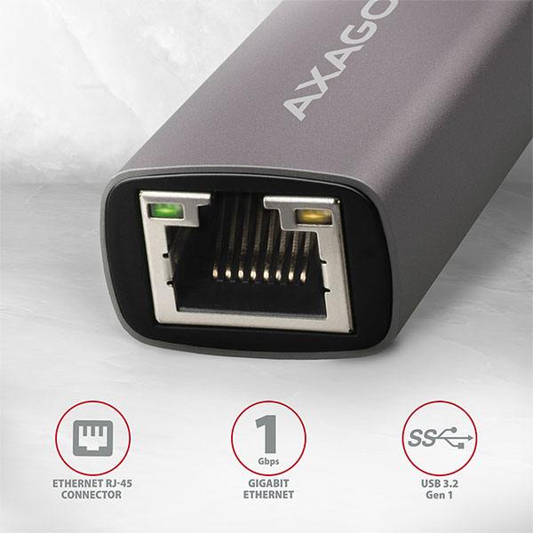 Obrázek AXAGON ADE-TR, USB-A 3.2 Gen 1 - Gigabit Ethernet síťová karta, auto instal, titanově šedá