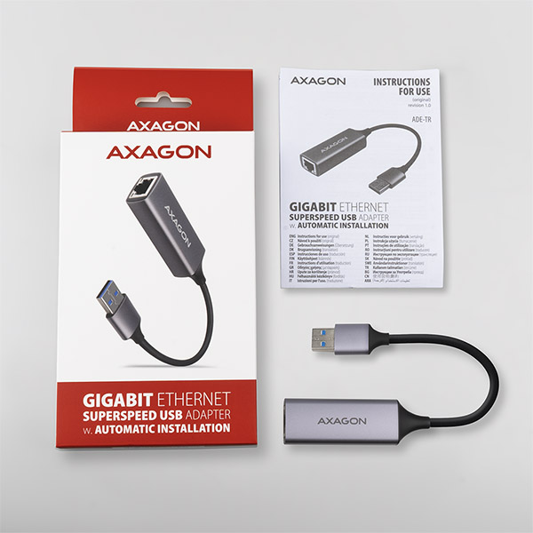 Obrázek AXAGON ADE-TR, USB-A 3.2 Gen 1 - Gigabit Ethernet síťová karta, auto instal, titanově šedá