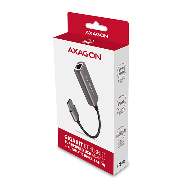 Obrázek AXAGON ADE-TR, USB-A 3.2 Gen 1 - Gigabit Ethernet síťová karta, auto instal, titanově šedá