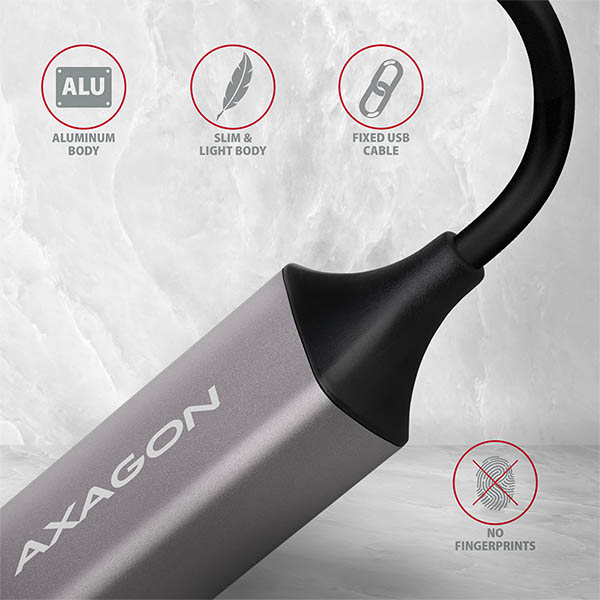 Obrázek AXAGON ADE-TRC, USB-C 3.2 Gen 1 - Gigabit Ethernet síťová karta, auto instal, titanově šedá