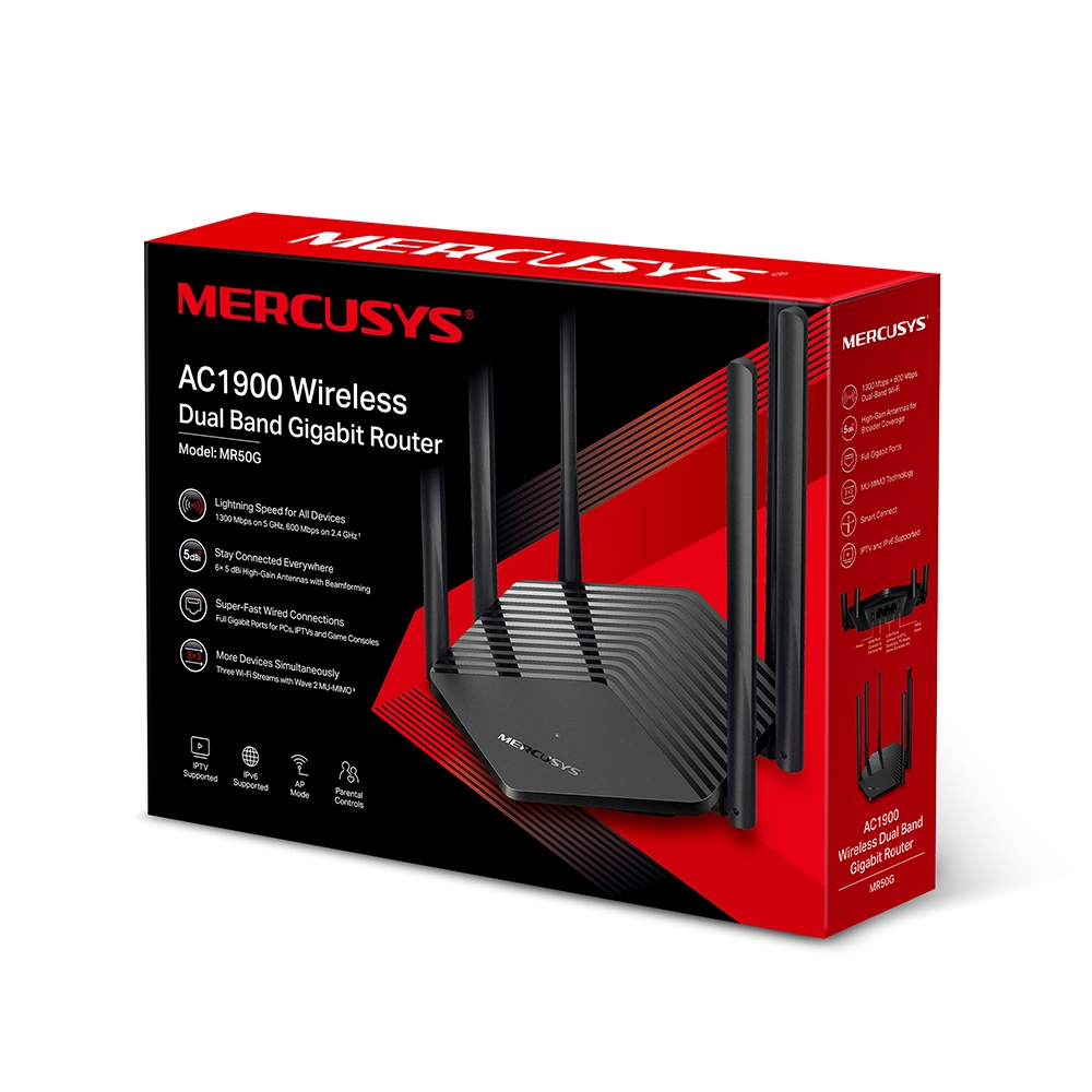 Obrázek Mercusys MR50G AC1900 WiFi Gb dualband router, 6x pevná anténa