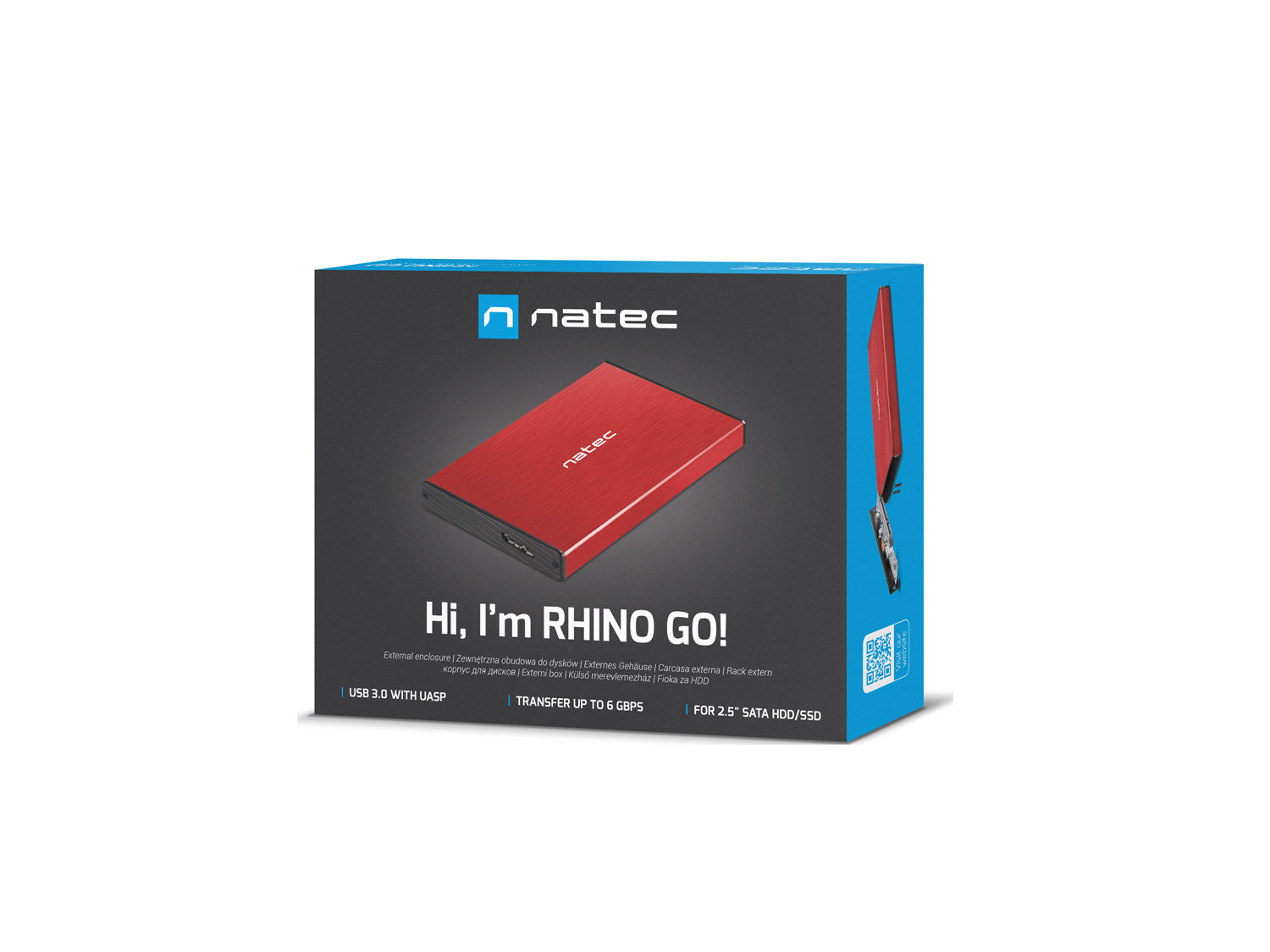 Obrázek Externí box pro HDD 2,5" USB 3.0 Natec Rhino Go, červený, hliníkové tělo