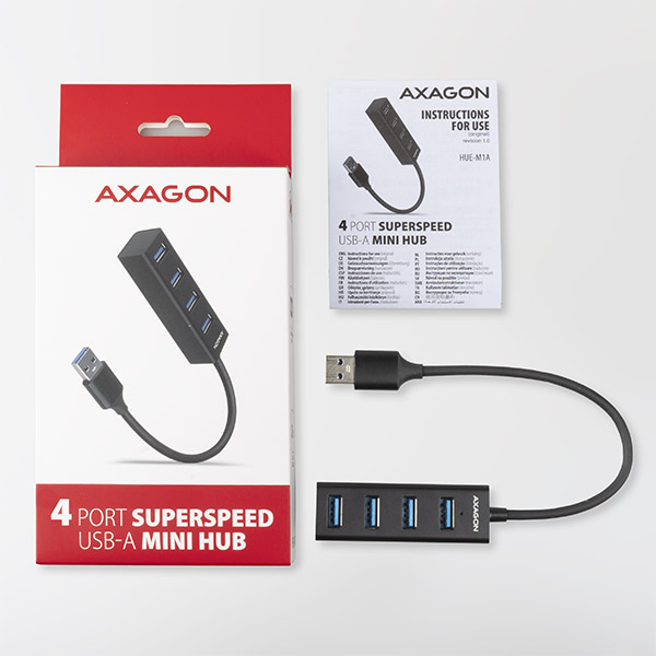Obrázek AXAGON HUE-M1A, 4x USB 3.2 Gen 1 MINI hub, kovový, kabel USB-A 20cm